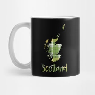 Scotland Green and Yellow Tartan Map Typography Design Mug